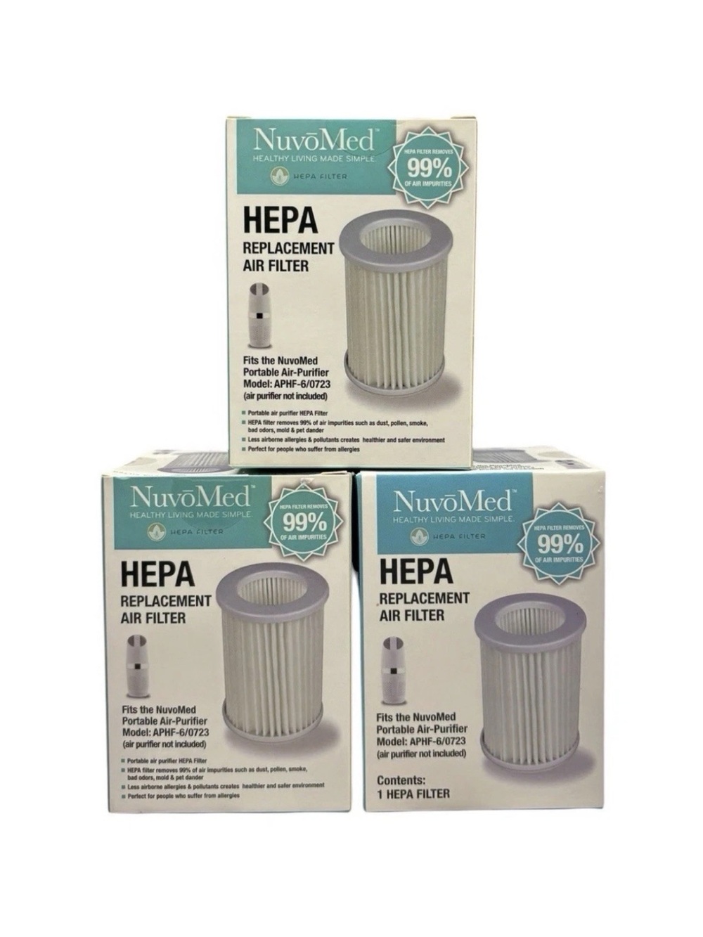 (3) NuvoMed HEPA Replacement Air Filter for Portable Air Purifier APHF-6/0723